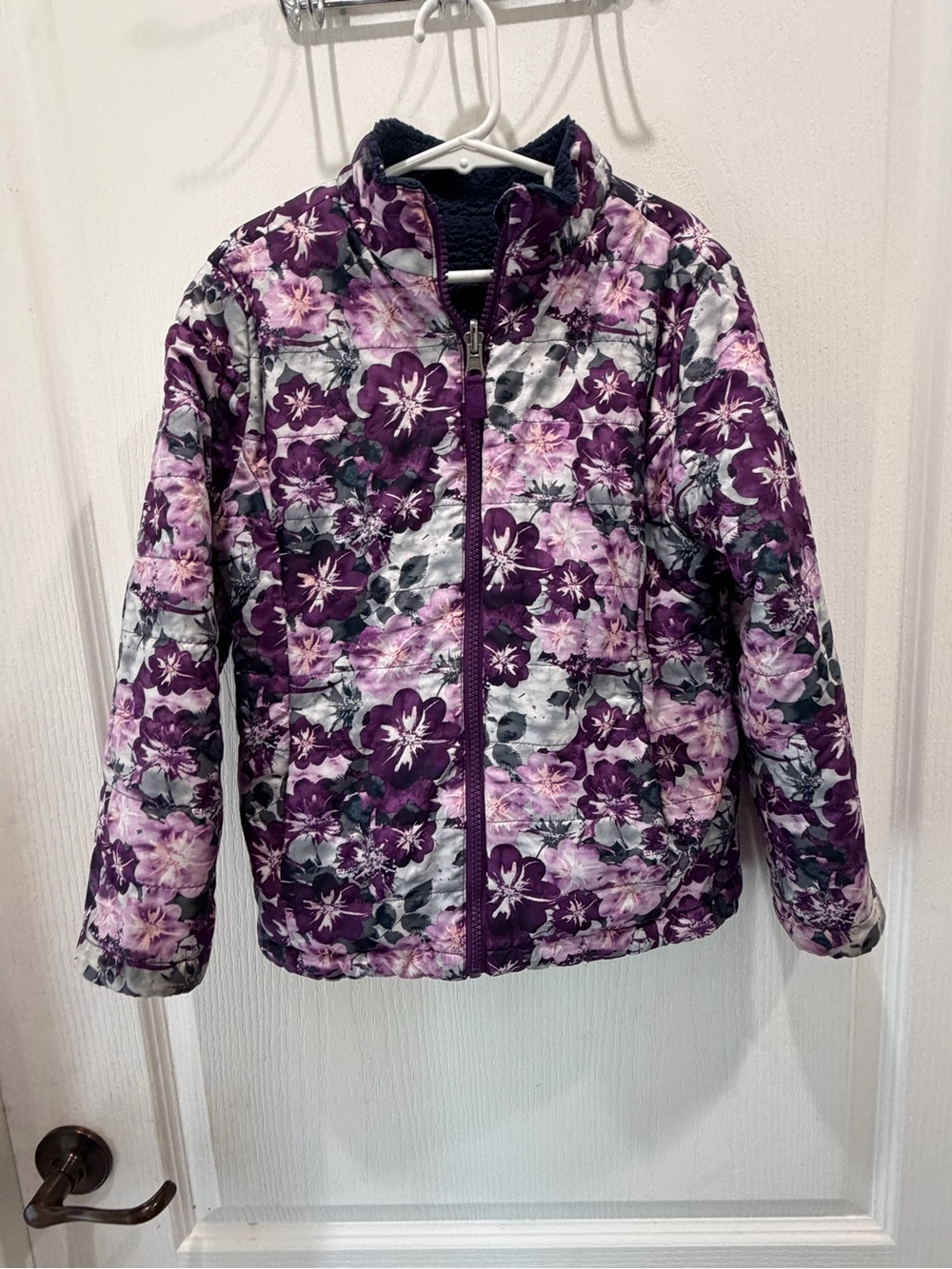 Girls' Floral Quilted Purple Puffer Jacket